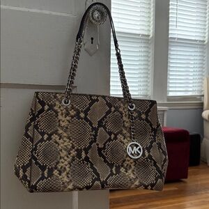 Michael Kors Brown and Black Snake Print Shoulder Bag